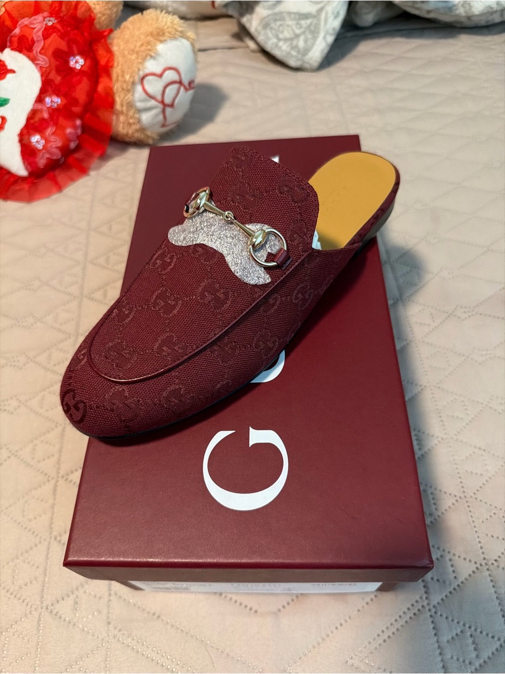 Gucci Burgundy GG Horsebit Mules